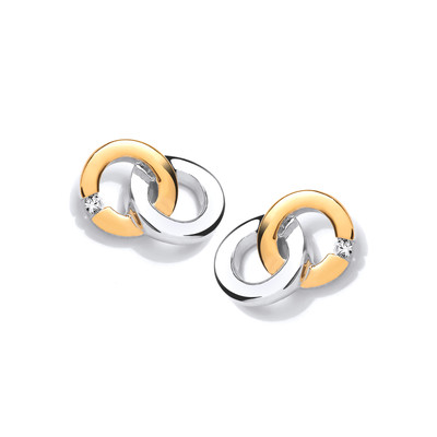 Yellow Gold & Silver Linked Ring Earrings