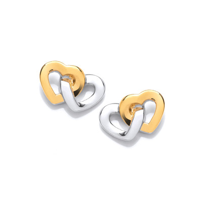 Silver & Yellow Gold Linked Heart Earrings