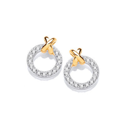 Silver, Gold & Cubic Zirconia Kiss Kiss Earrings