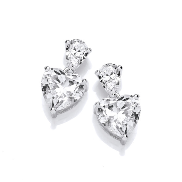 Silver & Cubic Zirconia Heart Drop Earrings