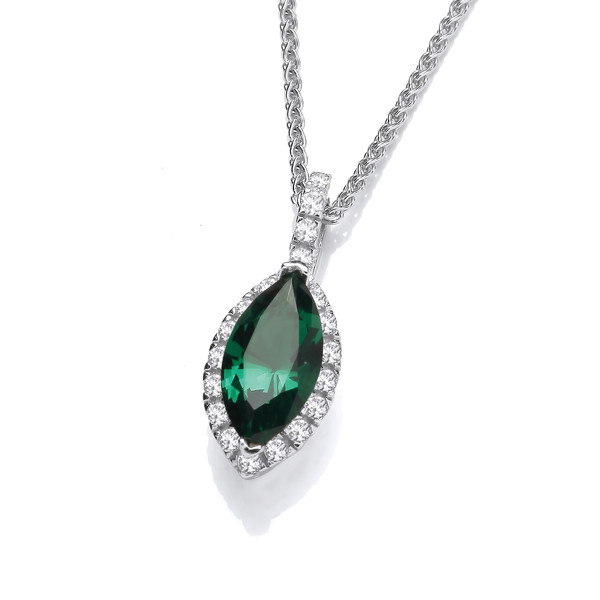 Marquise Emerald Cubic Zirconia Solitaire Pendant with 16-18 Silver Chain