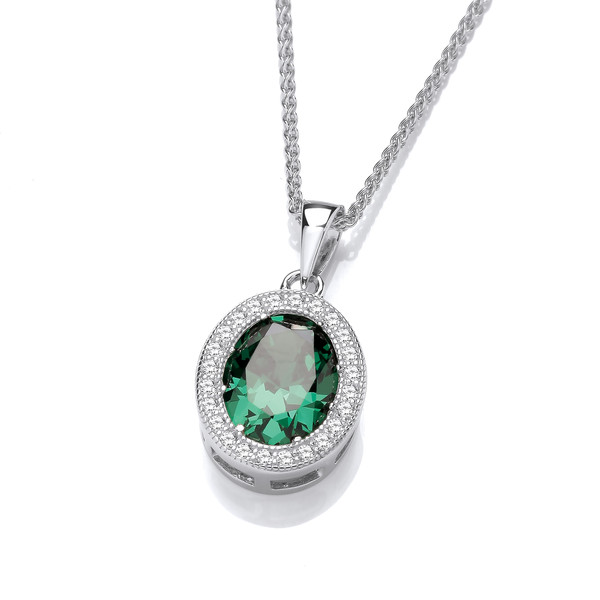 Silver & Emerald Cubic Zirconia Timeless Elegance Pendant with 16-18 Silver Chain