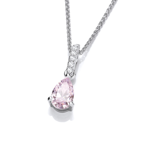 Delicate Pink Cubic Zirconia & Silver Teardrop Pendant without Chain