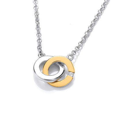 Silver & Yellow Gold Linked Rings Necklace