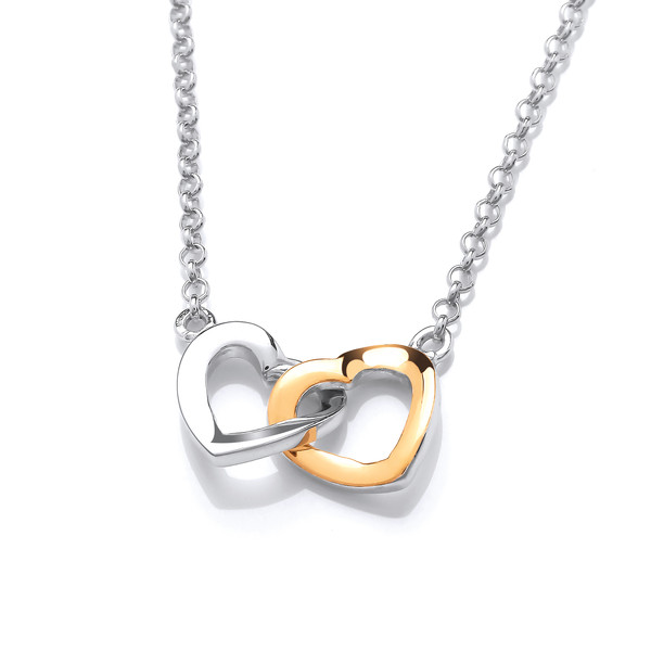 Silver and Yellow Gold Linked Hearts Necklace