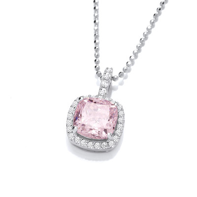 Silver & Pink Cubic Zirconia Square Pillow Pendant