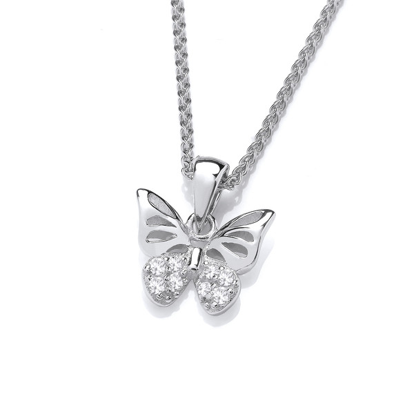 Silver & Cubic Zirconia Queen Butterfly Pendant with 16-18 Silver Chain