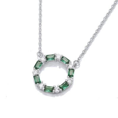 Silver & Emerald Cubic Zirconia Deco Style Necklace