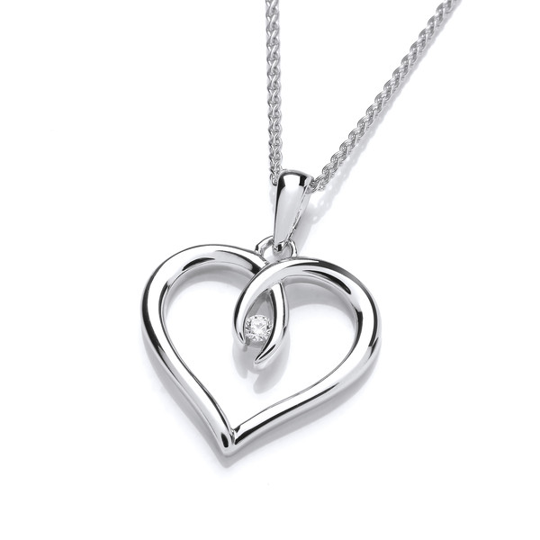 Silver & Solitaire Heart Pendant with 16-18 Silver Chain