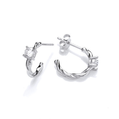 Silver & Cubic Zirconia Solitaire Twist Hoop Earrings