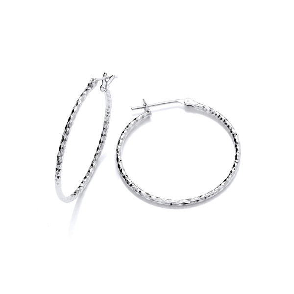 Large Diamond Cut Silver Hoop Earrings