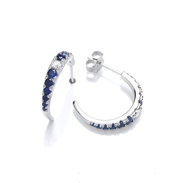Silver & Sapphire Cubic Zirconia Hoop Earrings