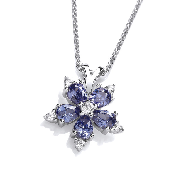 Silver & Tanzanite Cubic Zirconia Flower Pendant without Chain