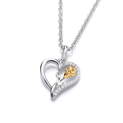 Heart of the Rose Silver, Gold & Cubic Zirconia Necklace