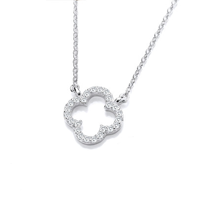 Silver & Cubic Zirconia Open Clover Necklace