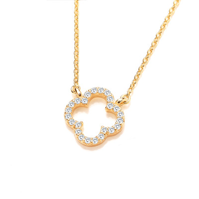 Silver, Gold & Cubic Zirconia Open Clover Necklace