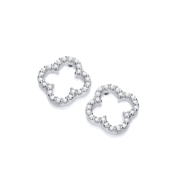 Silver & Cubic Zirconia Open Clover Earrings