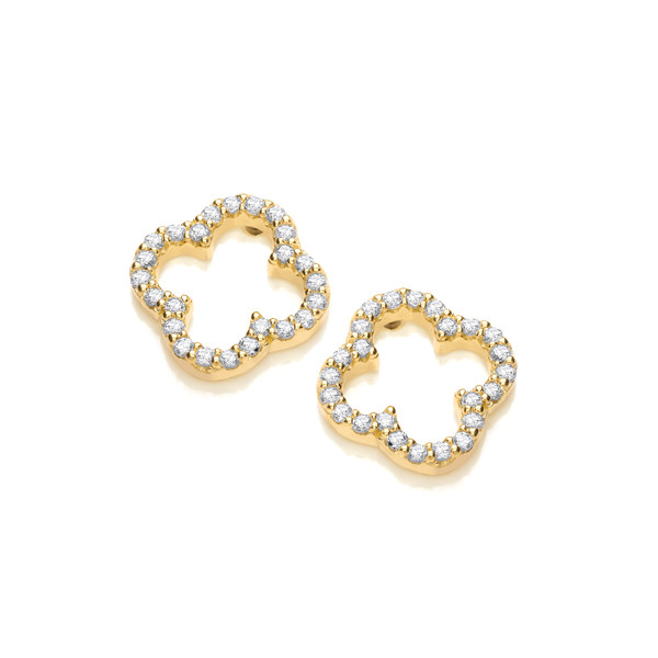 Silver, Gold & Cubic Zirconia Open Clover Earrings