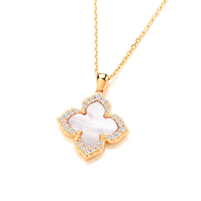 Silver, Gold & Pink Mother of Pearl Vintage Style Clover Necklace