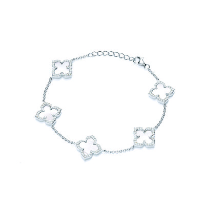 Silver & White Mother of Pearl Vintage Style Clover Bracelet