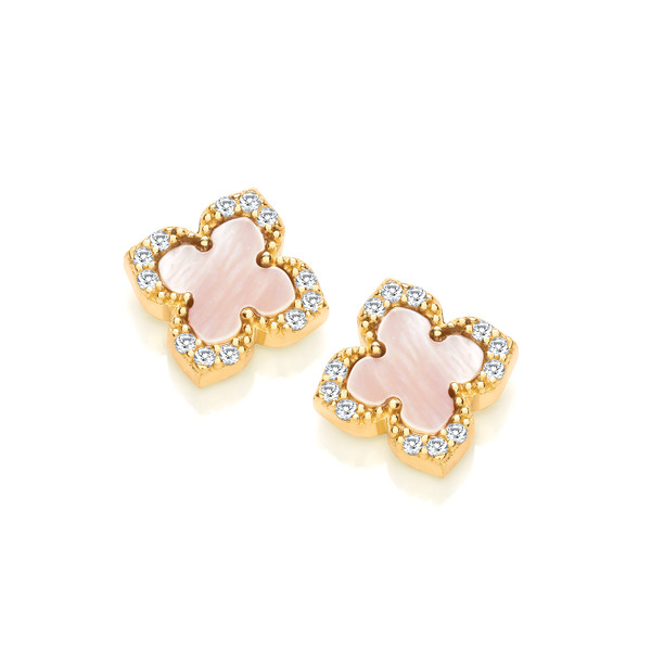 Silver, Gold & Pink Mother of Pearl Vintage Style Clover Earrings