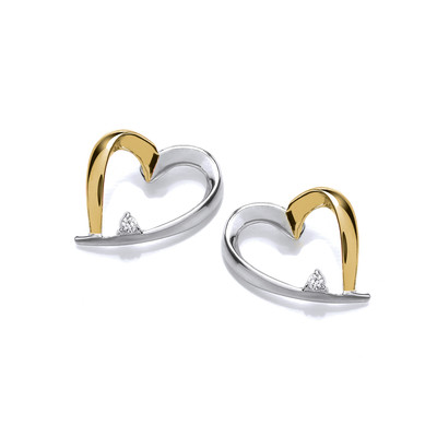 Silver and Yellow Gold Happy Heart Earrings