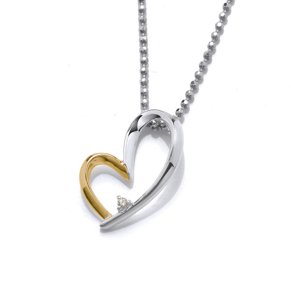 Silver and Yellow Gold Happy Heart Pendant without Chain