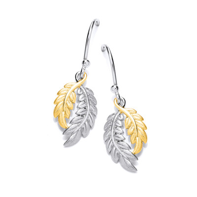 Silver and Yellow Gold Feather Earrings