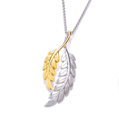 Silver and Yellow Gold Feather Pendant