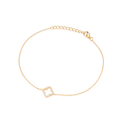 Silver, Gold & Cubic Zirconia Open Clover Bracelet