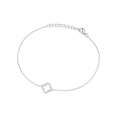 Silver & Cubic Zirconia Open Clover Bracelet