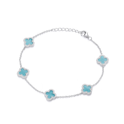 Silver & Turquoise Enamel Modern Vintage Clover Bracelet