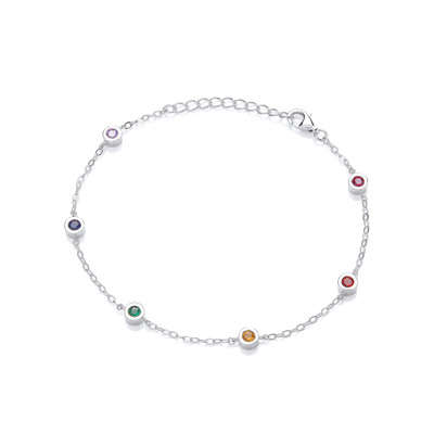 Studded Silver and Rainbow Cubic Zirconia Bracelet