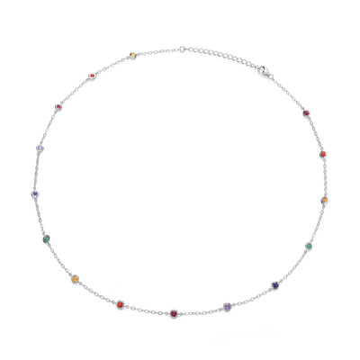 Modern Silver & Rainbow Cubic Zirconia Solitaires Necklace