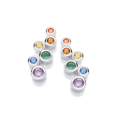 Silver & Rainbow Cubic Zirconia Bubbles Drop Earrings
