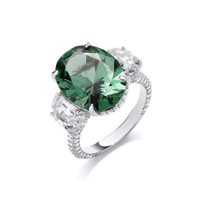 'Stand Out' Silver & Green Tourmaline Cubic Zirconia Ring