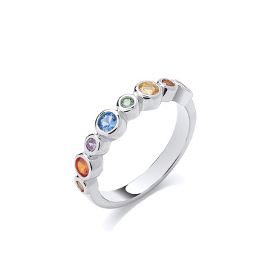 Silver & Rainbow Cubic Zirconia Bubble Ring