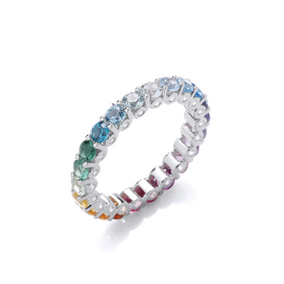 Silver and Cubic Zirconia Rainbow Colours Ring