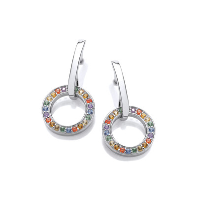 Sparkling Rainbow and Silver Circle Earrings