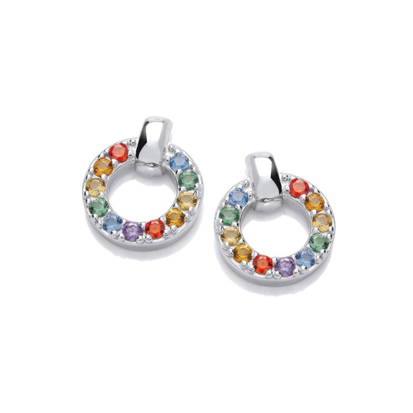 Silver and Colourful Rainbow Cubic Zirconia Earrings