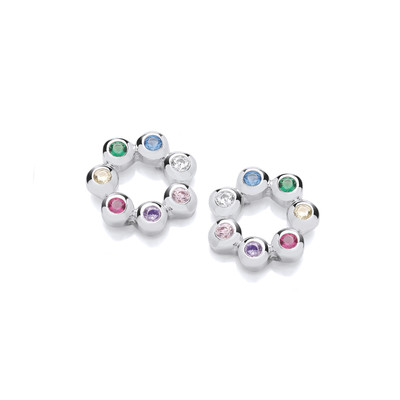 Silver & Rainbow Cubic Zirconia Circle Earrings