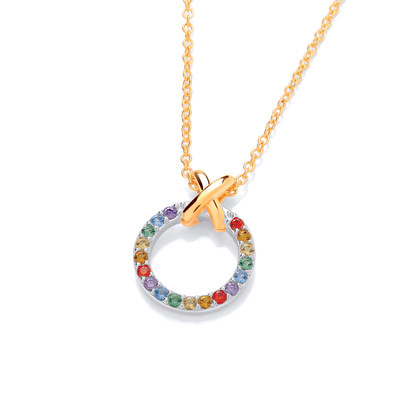 Silver, Gold & Cubic Zirconia Rainbow Kiss Kiss Necklace