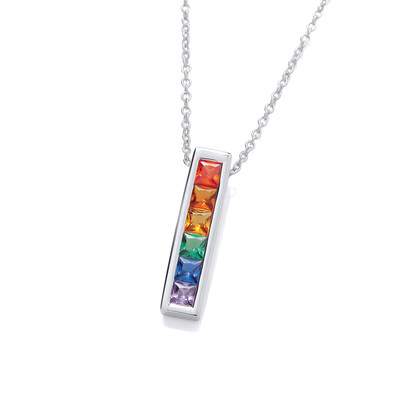 Silver & Rainbow Cubic Zirconia Bar Necklace