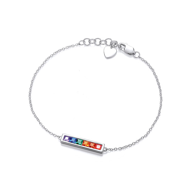 Silver & Rainbow Cubic Zirconia Bar Bracelet