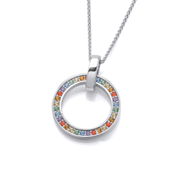 Sparkling Rainbow and Silver Circle Pendant without Chain