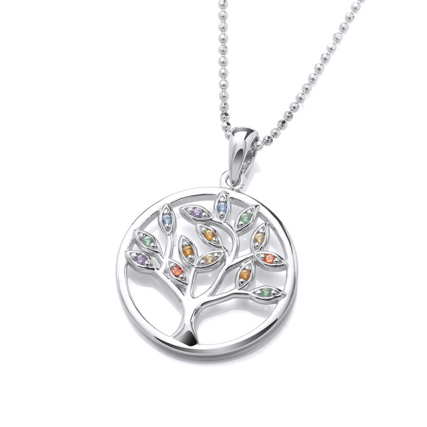 Rainbow Cubic Zirconia Tree of Life Design Pendant without Chain