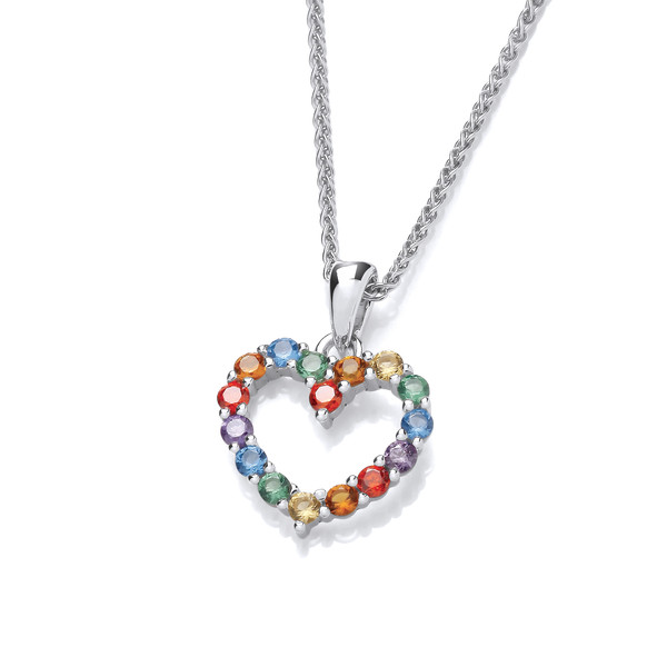 Silver & Rainbow Cubic Zirconia Cute Heart Pendant without Chain