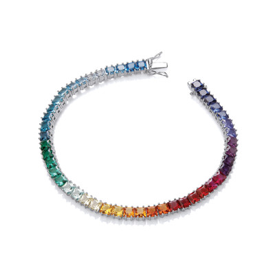 Silver and Rainbow Cubic Zirconia Tennis Bracelet