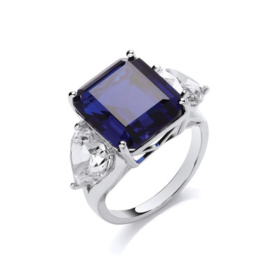 Silver and Sapphire Cubic Zirconia Oceans Cocktail Ring