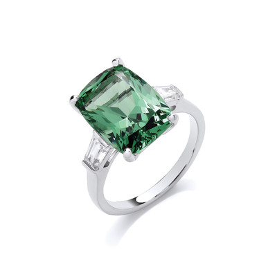 'Wow' Silver & Green Tourmaline Cubic Zirconia Ring